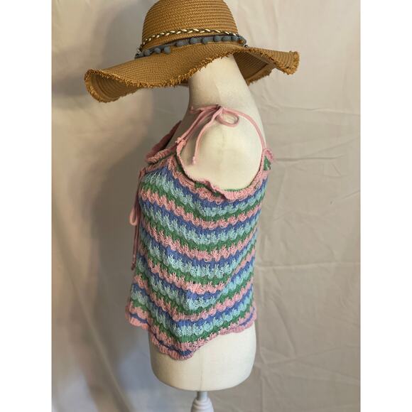 Cotton: On Crocheted Tank with Ties in Pastels - Size 14 - Picture 3 of 8